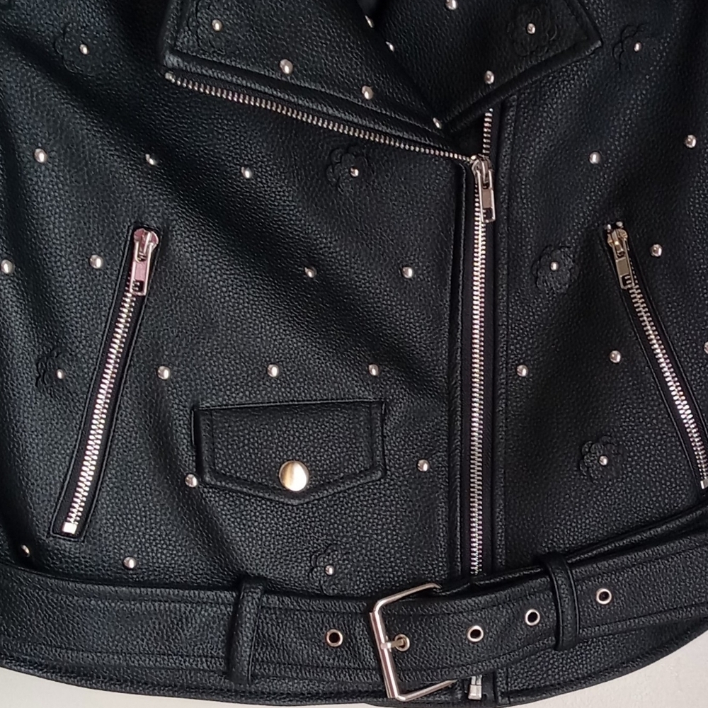 NWOT AZALEA WANG ANWAR BLACK FLOWER MOTO STUDDED JACKET SIZE S - Picture 8 of 16